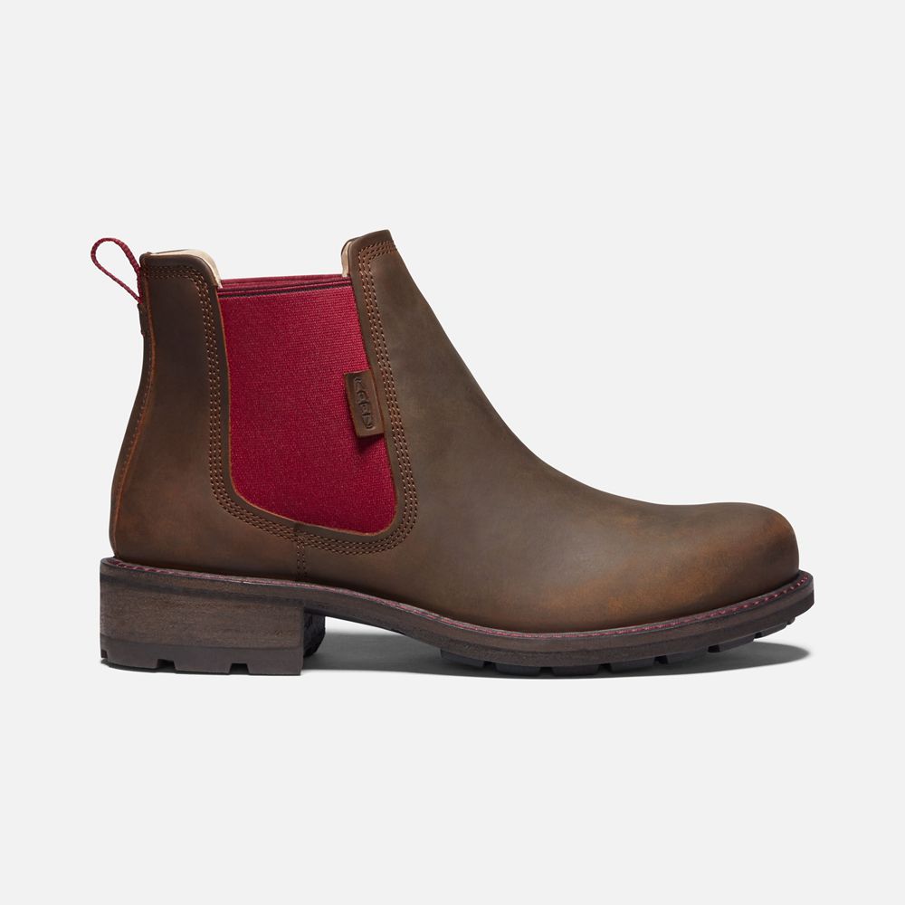 Bottes Chelsea Keen Femme Marron/Rouge | Oregon City | VLRHT-9307